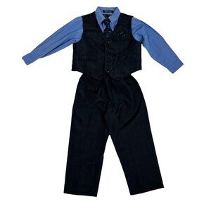 Andrew Fezza Boys suit 3T blue gray 4 piece suit shirt vest tie pants